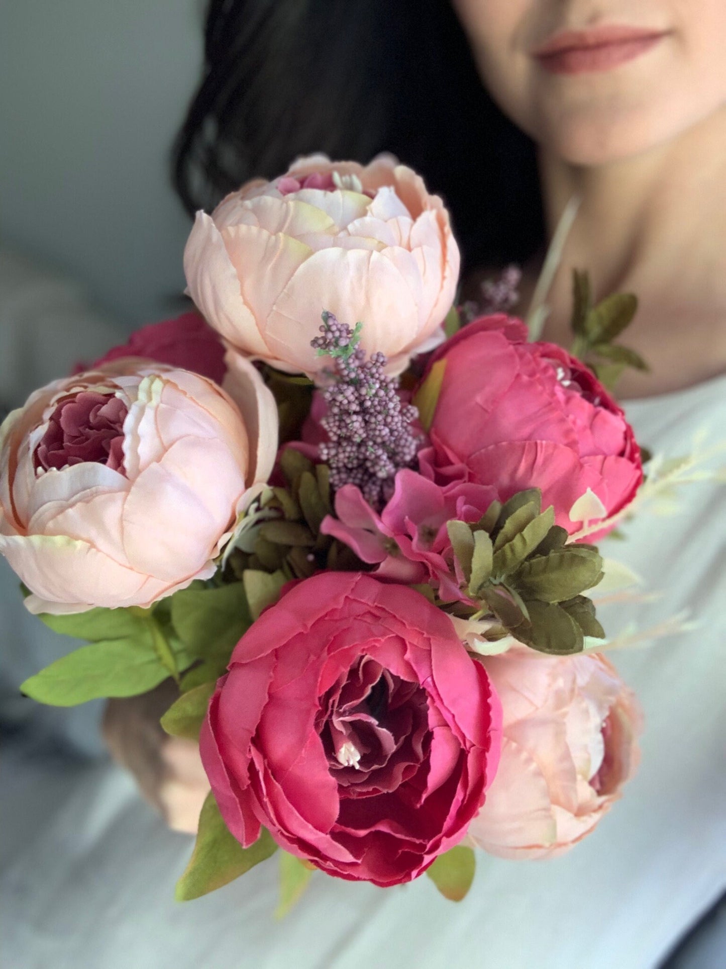 Artificial Peony Bouquet / Silk Peonies Bunch / Pink Wedding Flowers