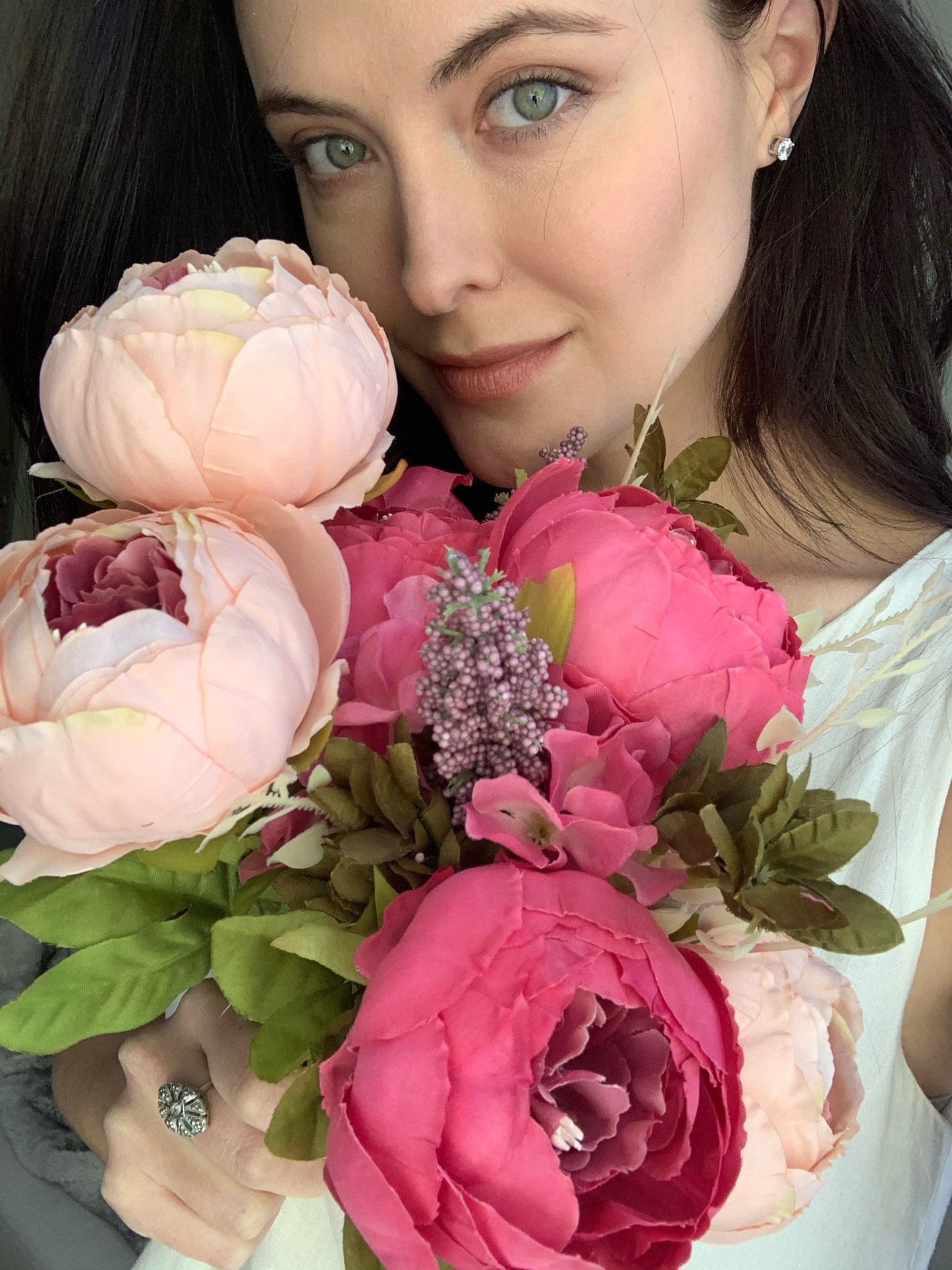 Artificial Peony Bouquet / Silk Peonies Bunch / Pink Wedding Flowers