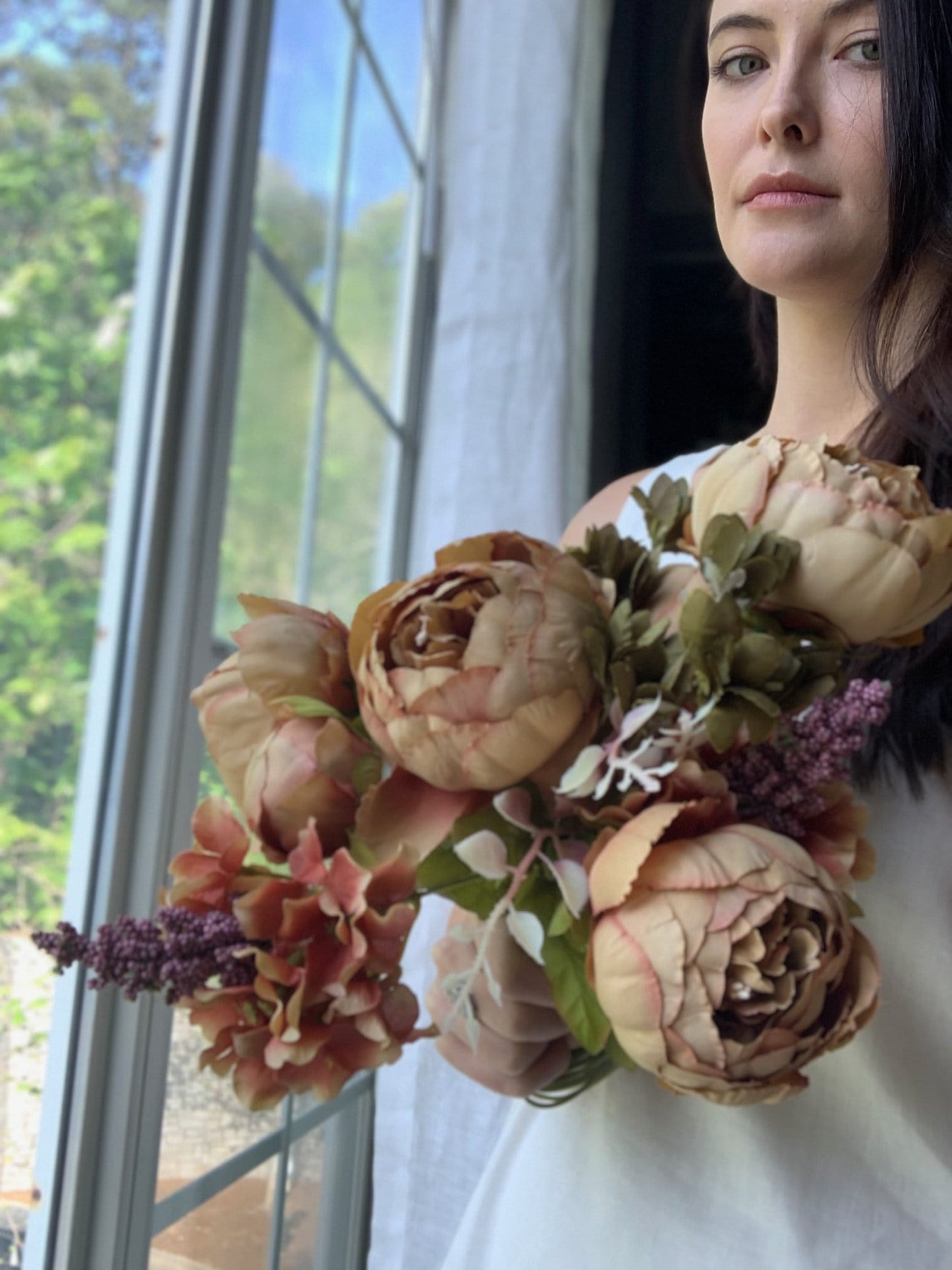 Artificial Peony Bouquet / Silk Peonies Bunch / Pink Wedding Flowers