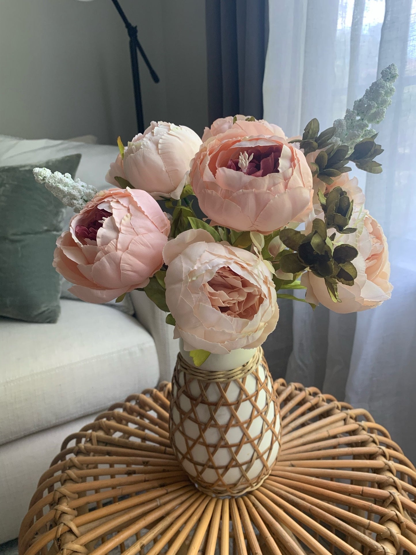 Artificial Peony Bouquet / Silk Peonies Bunch / Pink Wedding Flowers