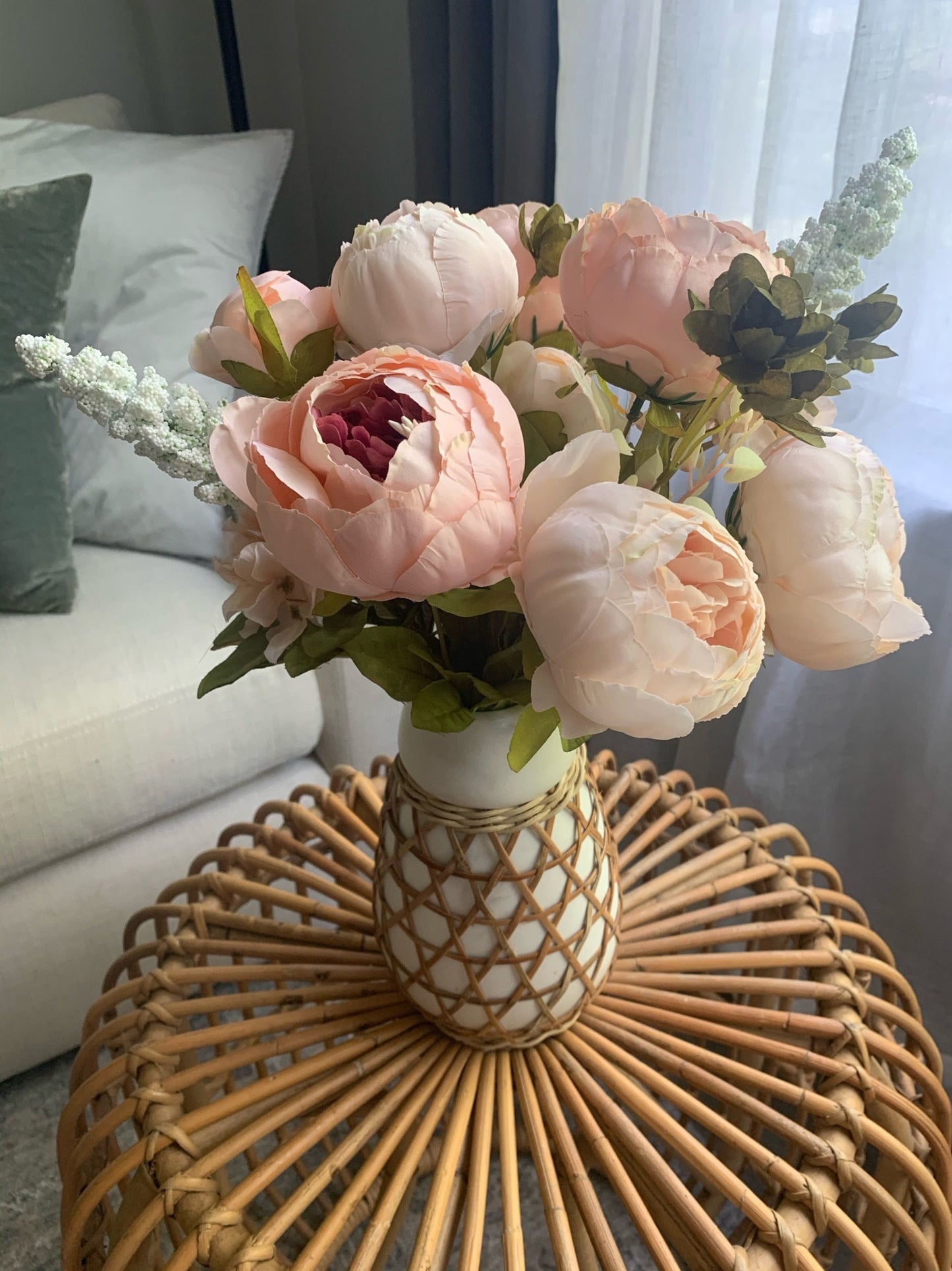 Artificial Peony Bouquet / Silk Peonies Bunch / Pink Wedding Flowers