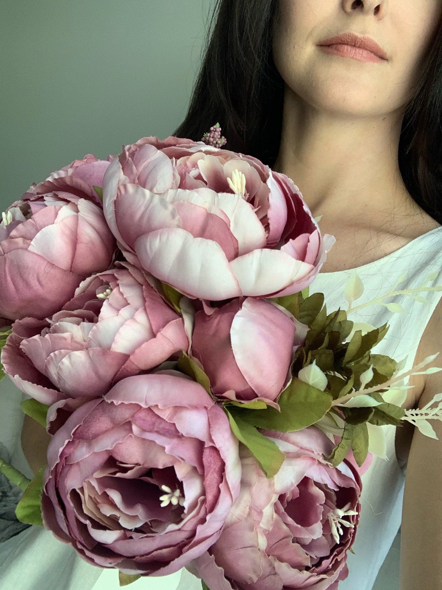 Artificial Peony Bouquet / Silk Peonies Bunch / Pink Wedding Flowers