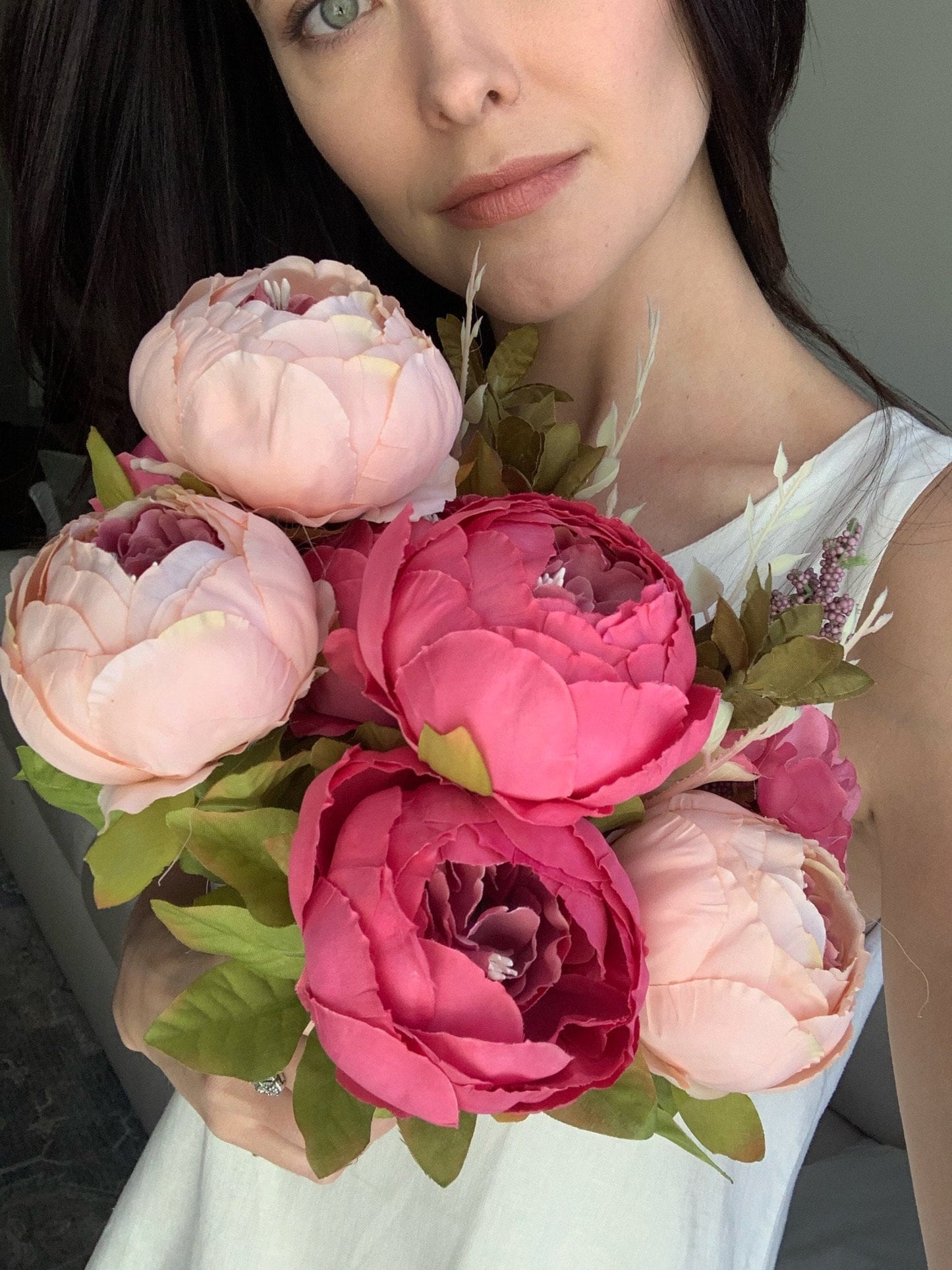 Artificial Peony Bouquet / Silk Peonies Bunch / Pink Wedding Flowers