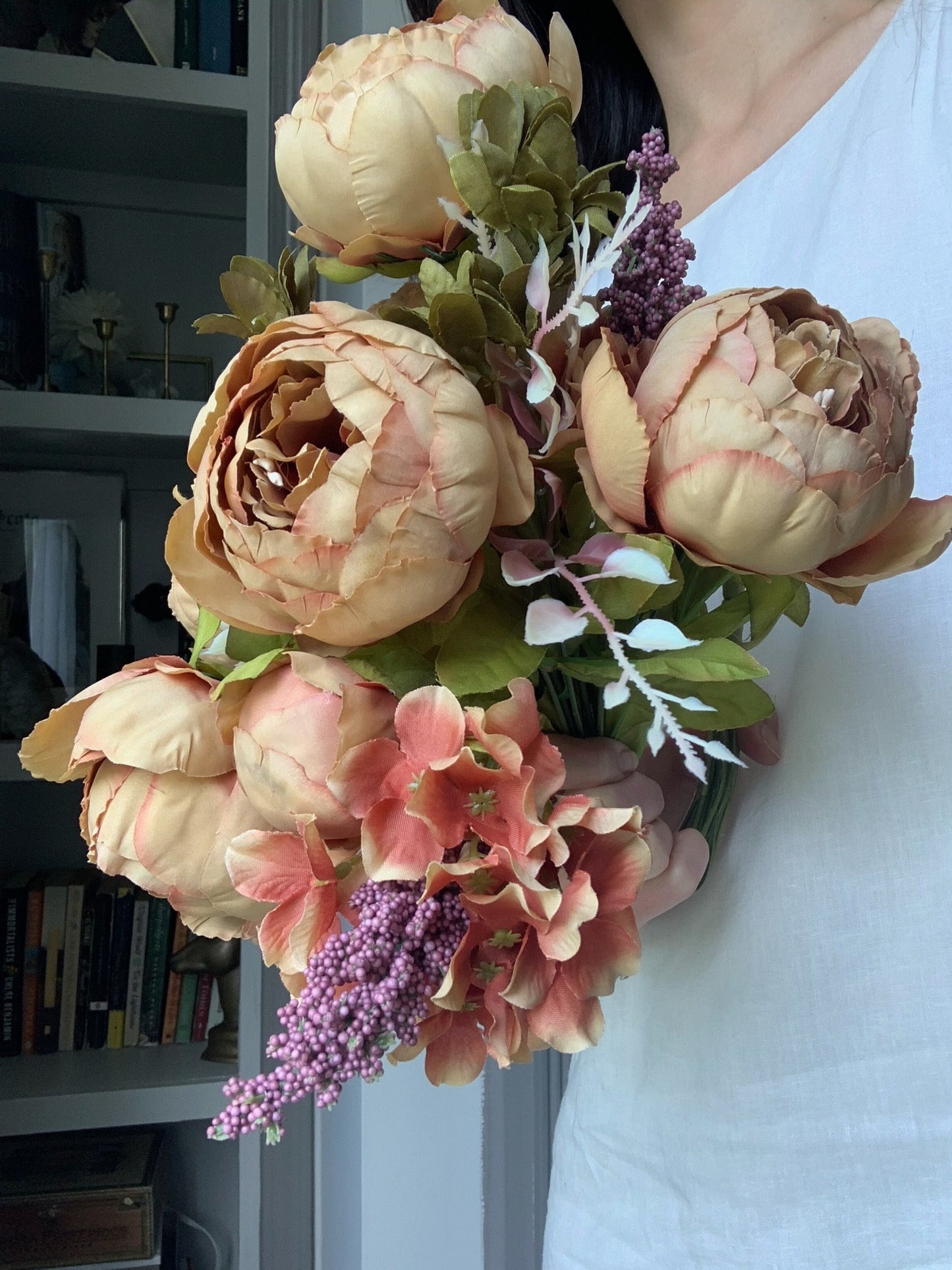 Artificial Peony Bouquet / Silk Peonies Bunch / Pink Wedding Flowers