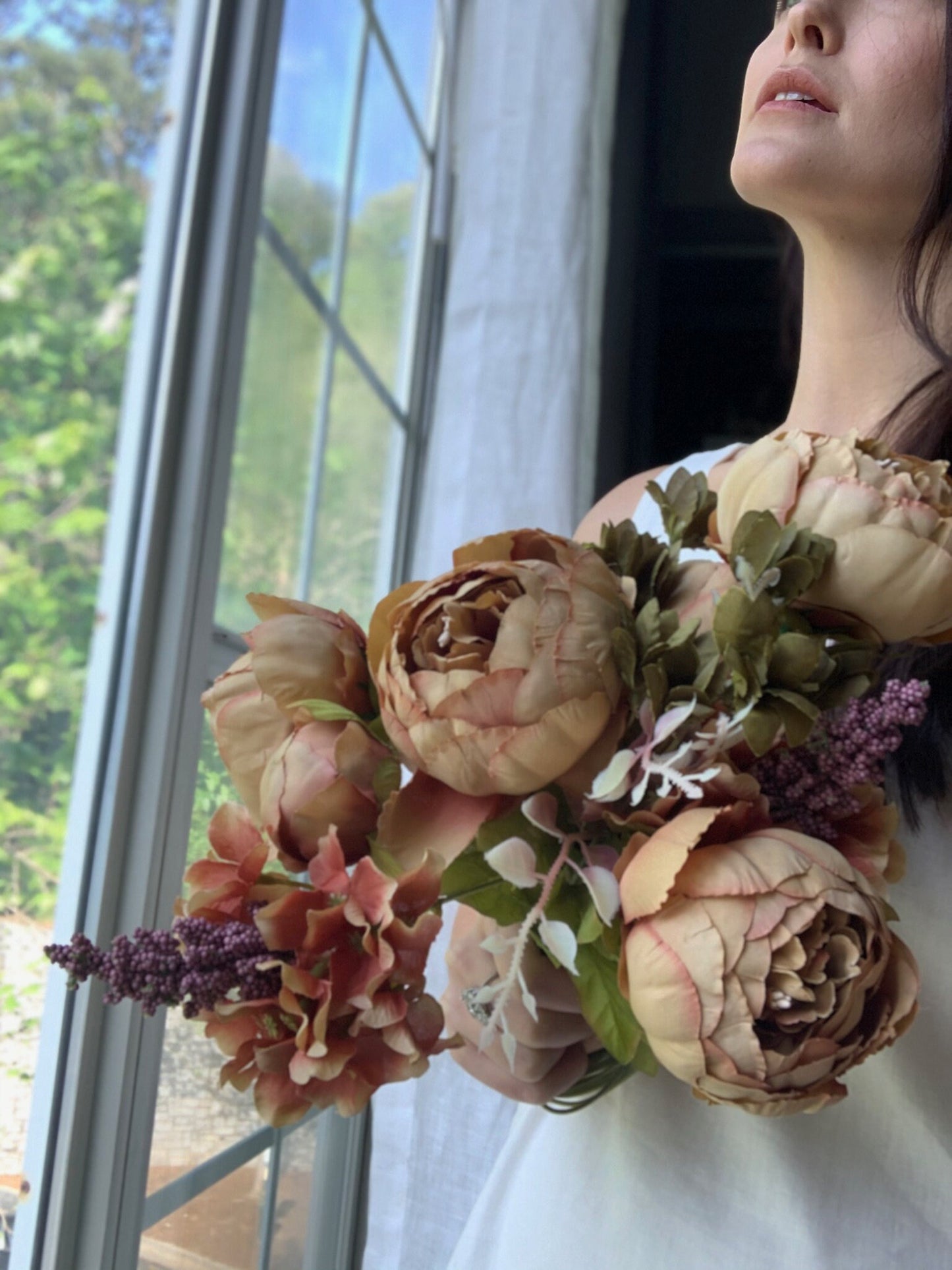 Artificial Peony Bouquet / Silk Peonies Bunch / Pink Wedding Flowers