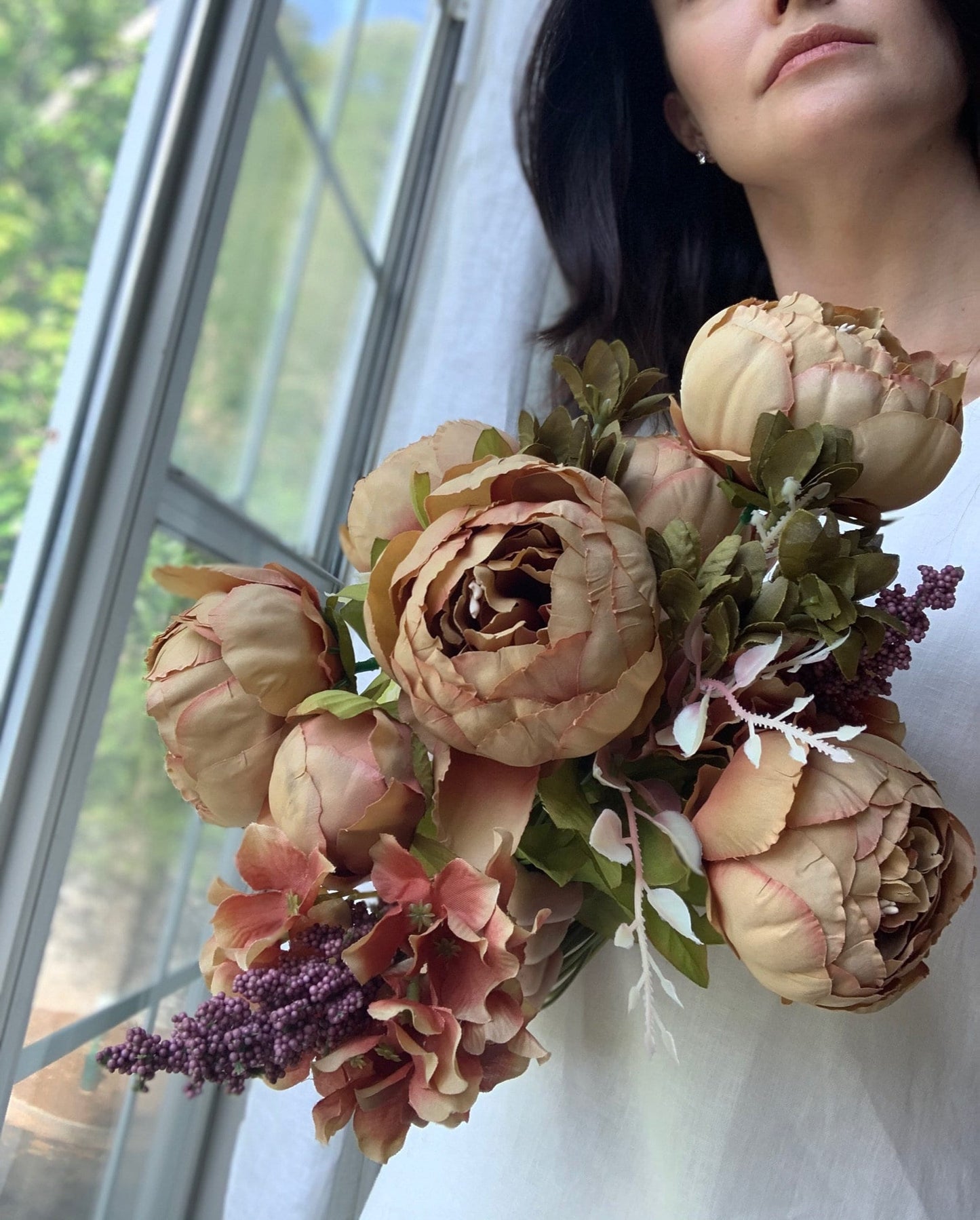 Artificial Peony Bouquet / Silk Peonies Bunch / Pink Wedding Flowers