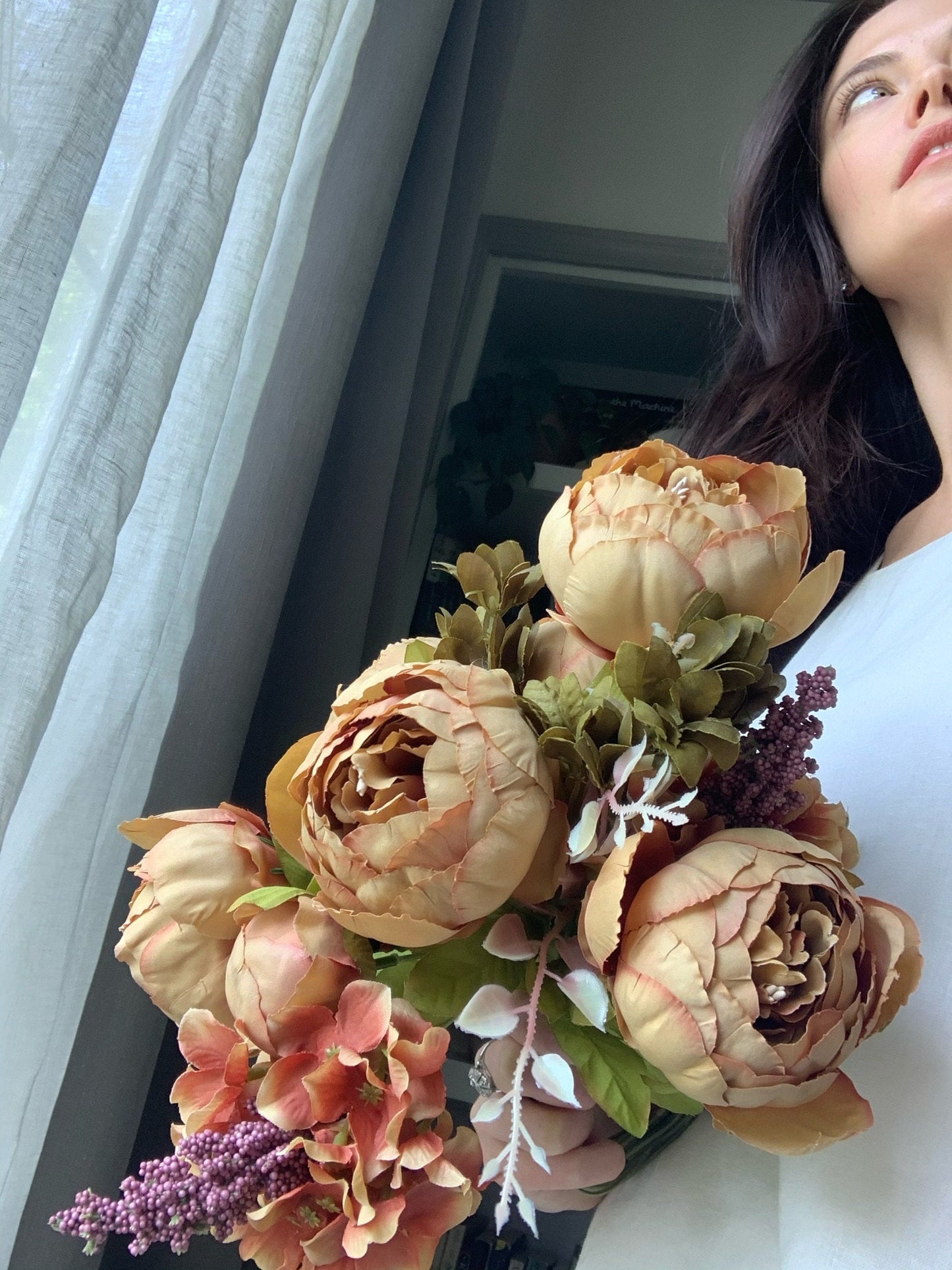 Artificial Peony Bouquet / Silk Peonies Bunch / Pink Wedding Flowers