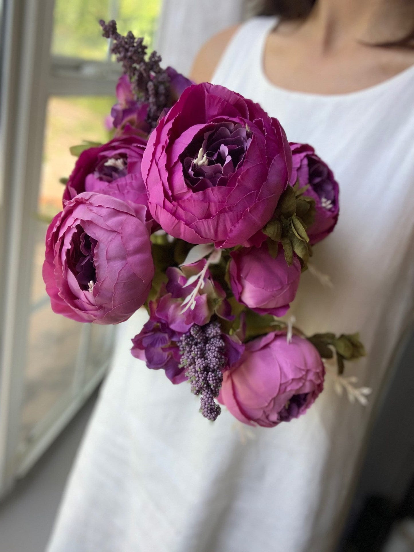 Artificial Peony Bouquet / Silk Peonies Bunch / Pink Wedding Flowers