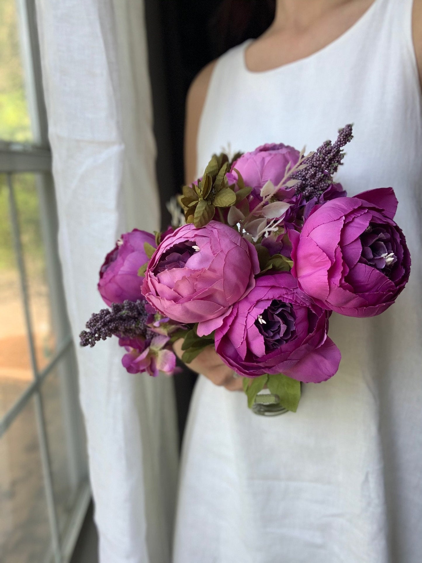 Artificial Peony Bouquet / Silk Peonies Bunch / Pink Wedding Flowers