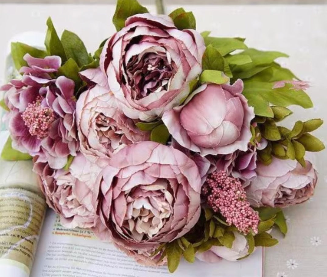 Artificial Peony Bouquet / Silk Peonies Bunch / Pink Wedding Flowers