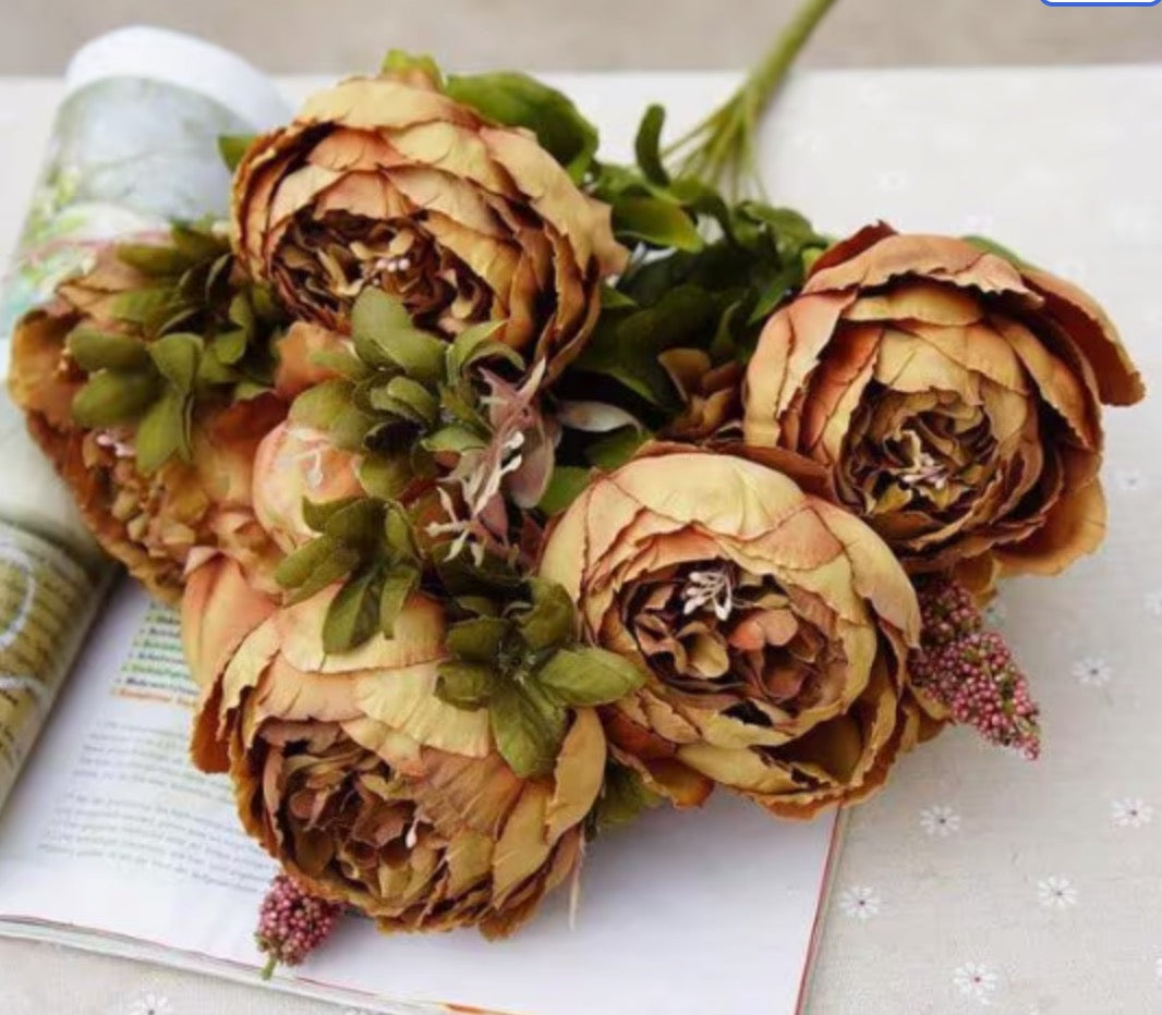 Artificial Peony Bouquet / Silk Peonies Bunch / Pink Wedding Flowers