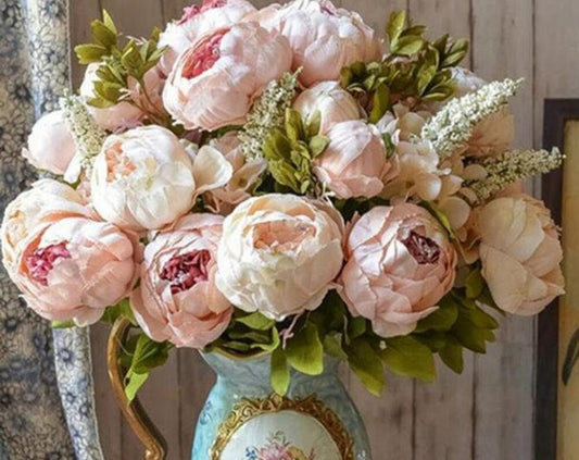Artificial Peony Bouquet / Silk Peonies Bunch / Pink Wedding Flowers
